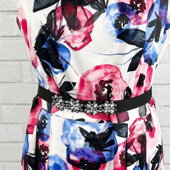 Luxe by Carmen Marc Valvo Floral Belted Dress Size 10 - Picture 4 of 11